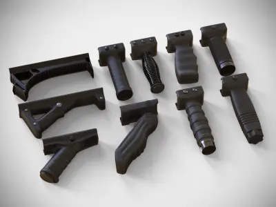 Foregrip Attachments Pack - Vertical - Angled - Folding - Bipod Low-poly 3D model