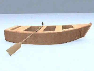 The Boat wooden with paddle Low-poly 3D model