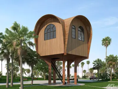 Le Haut Perche Wooden house on props 3D Model Download 3D model