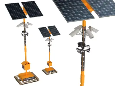 Surveillance System Pole with CCTV and Solar 3D model by Bird-fix