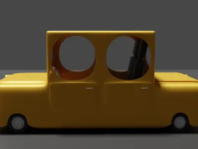 Cute Cartoon Yellow Car Low-poly 3D model