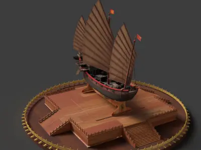 Chinese junk ship   Low-poly 3D model