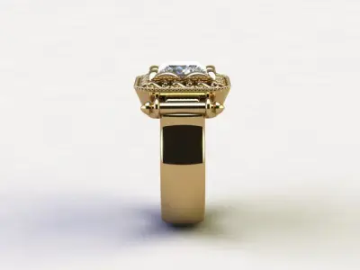 10070 gold ring with diamond in center 3D print model