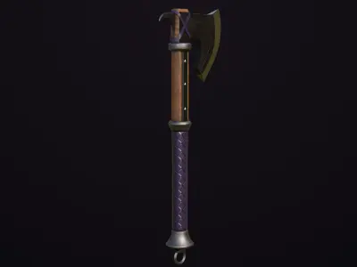 Battle Axe 14 Violet Handle All PBR Unity UE Textures Included Low-poly 3D model