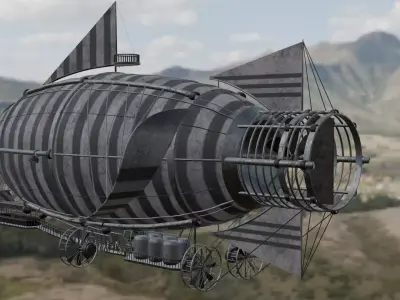 Vintage Steampunk Dirigible Airship Low-poly 3D model