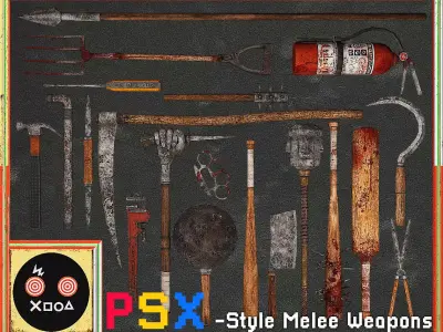 PSX Style Melee Weapons Low-poly 3D model