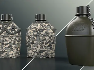 Military-Tactical Water Bottle and Pouch Free 3D model