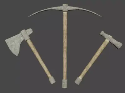 Assetpack 1 metal axe with wooden handle 3D model