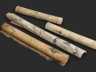 Old Maps and Parchments 3D Model Pack