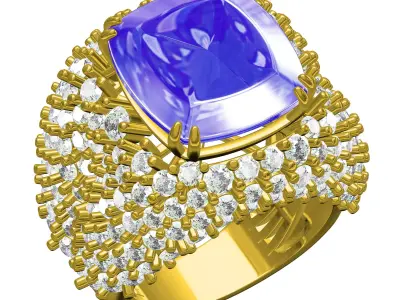 Antique Cushion Stone Round Diamond Cocktail Ring 3D print model