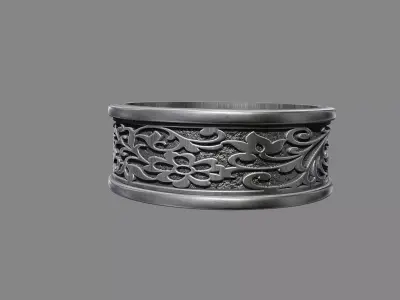 Ornate Demask floral victorian patterned wedding band ring 3D print model