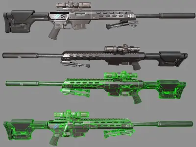Tac 21 Sniper rifle Game ready  Low-poly 3D model