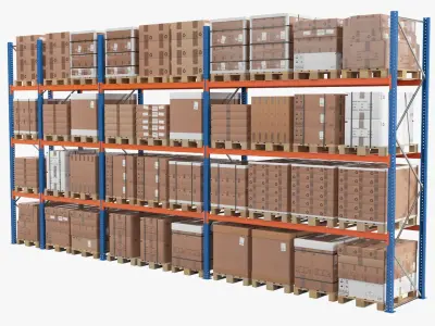 Warehouse Shelf With Pallets 3D model