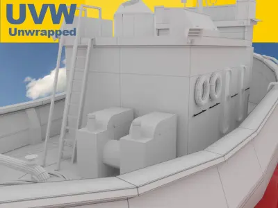 Small tug boat or trawler UVW Unwrapped 3D model