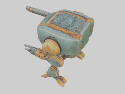 Battle heavy robot with gun Low-poly 3D model