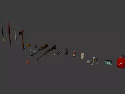 PSX Low-Poly Survival Props Pack Free low-poly 3D model