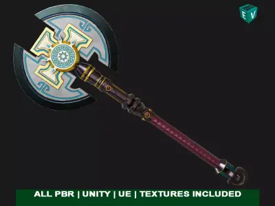  Battle Axe09 All PBR Unity UE Textures Included Low-poly 3D model