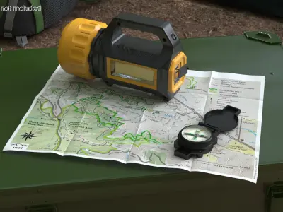 Emergency Explorer Set with Flashlight Map and Compass 3D model