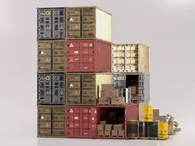 Industrial Shipping Containers  Barrels 3D Pack Game Ready Low-poly 3D model