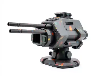 Colorful Turret Cannon Model Pack for Game Integration Low-poly 3D model