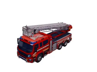 Low Poly Modern Ladder Fire Truck Vehicle Model PBR Texture Low-poly 3D model