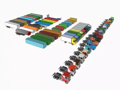 Set of trucks and trailers Low-poly 3D model by savastrionokk
