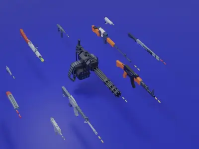 3D Game Low Poly Guns Pack Low-poly 3D model