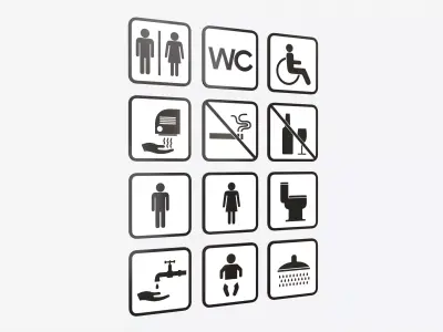 Public Spaces Warning Square Sign Set 3D model