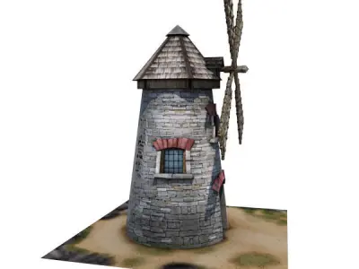 Medieval Building 09 Windmill Low-poly 3D model