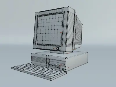 Old computer pc desktop and keyboard Low-poly 3D model Low-poly 3D model