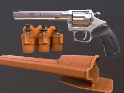 Rook Classic Revolver Nickel with Bandolier and Speedloader Low-poly 3D model