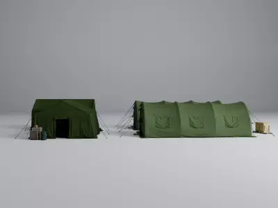 Military Tent Pack Army Camp Shelter Green Canvas Modular Low-poly 3D model