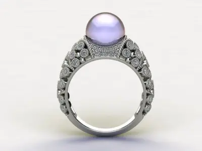 10036 ring with pearl and diamonds 3D print model