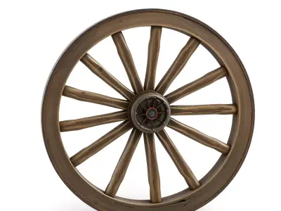 Rustic Wooden Wagon Wheel Low-poly 3D model