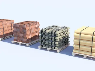 Pallet Collection with bricks 3D model