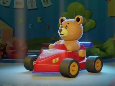 Bear in a car Low-poly 3D model