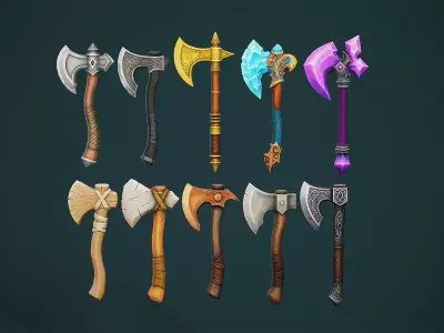 Medieval Axe Set - Game Ready Weapon Low-poly 3D model