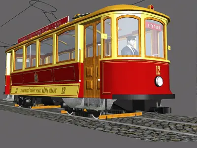 SKODA retro tramway Low-poly 3D model