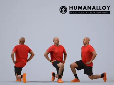 00373Carl006 - Adult Black male crouching while exercising in 3D model
