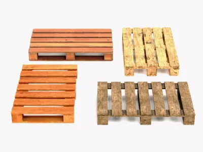 Pallets - 4 Wooden Shipping Platform Set 3D model