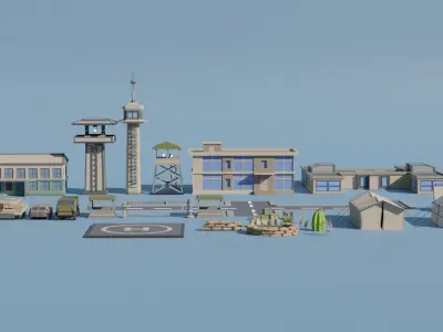 Desert military base Low-poly 3D model