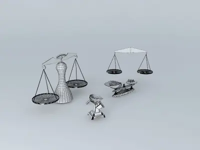 Antique Scales with graduated brass weights Free 3D model