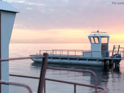  Flipper Pontoon Utility Boat with Yamaha Outboard Gray Rigged for Cinema 4D 