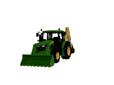 John Deere 6195M Backhoe Loader Low Poly Tractor Model Low-poly 3D model