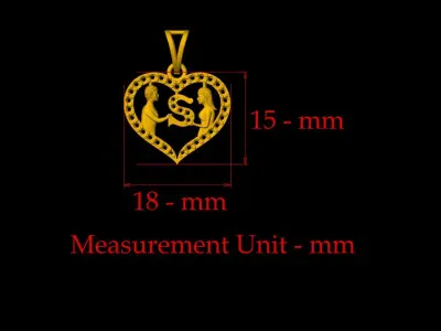 Heart Shape Couple Pendant - 0113 3D print model