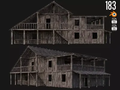 Old Wooden Building 4K Textures GameReady 183 Low-poly 3D model