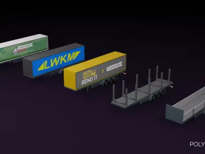 Trucks and Trailers - PolyPack - Low Poly Assets Low-poly 3D model