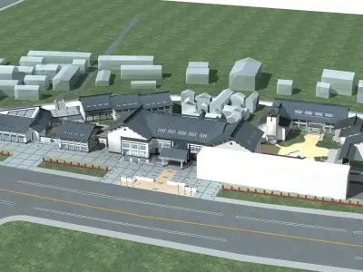 Villa school building in middle of city 3D model