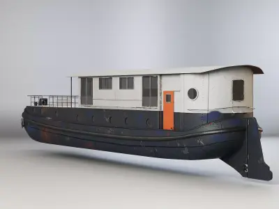 Aged Dutch Barge Houseboat 3D Model Modern Floating Home Low-poly 3D model