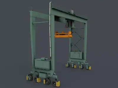PBR Rubber Tyred Gantry Crane RTG V1 - Green Light Low-poly 3D model
